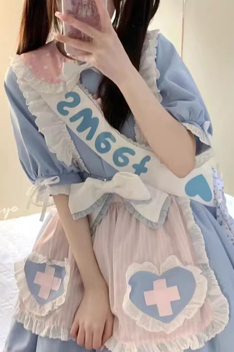 Azure Love-Redemption Print Sweet Dress with Bow Accents
