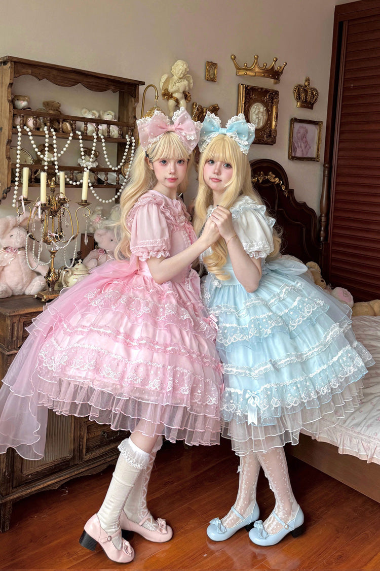 Blue Lotus Butterfly Heart Multi-Layered Ruffle Hanayome Bowknot Lace Sweet Lolita Jsk Dress