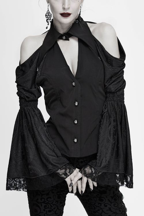 Off-Shoulder Trumpet Sleeve Gothic Blouse for Women