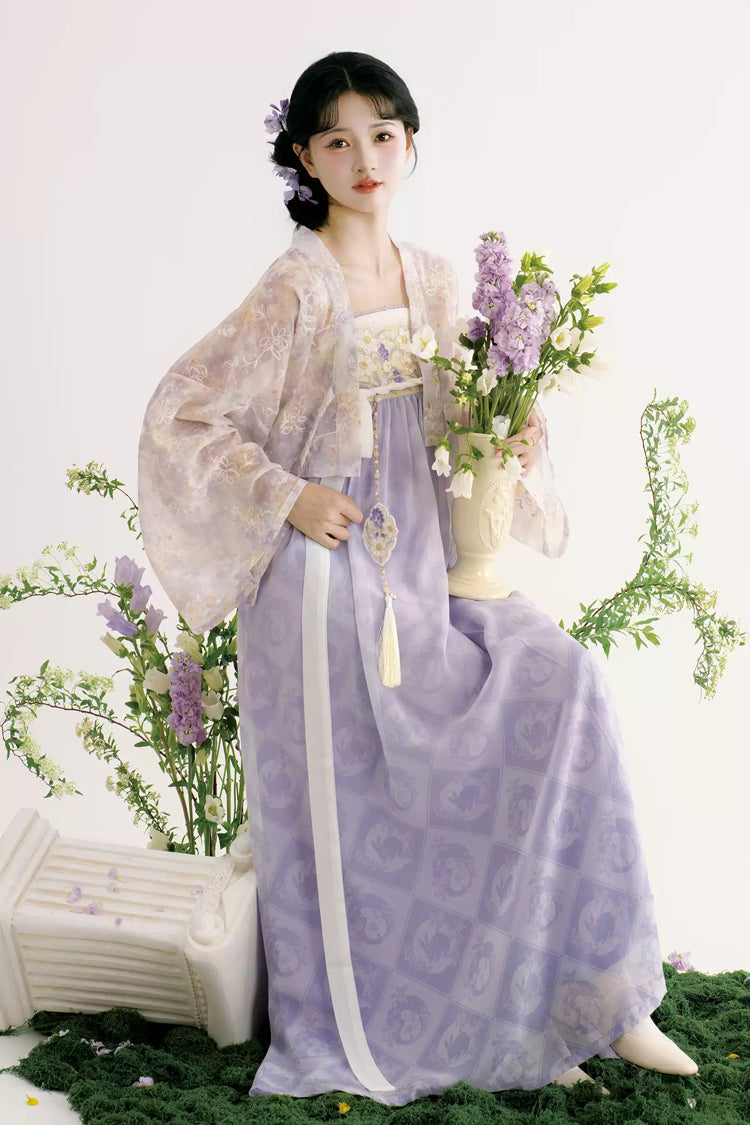 Violet Lavender Garden High Waist Printed Sweet Hanfu Set