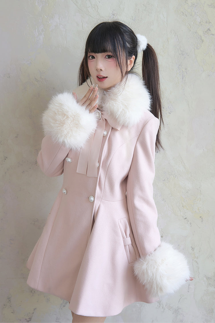 Pink Bowknot Double-Breasted Coat in Japanese Sweet Style
