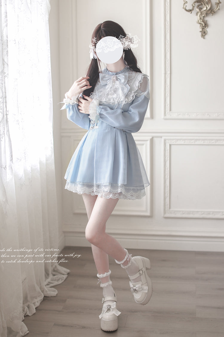 Aqua Angel Heartbeat Bow-Detailed Lace Jirai Dress