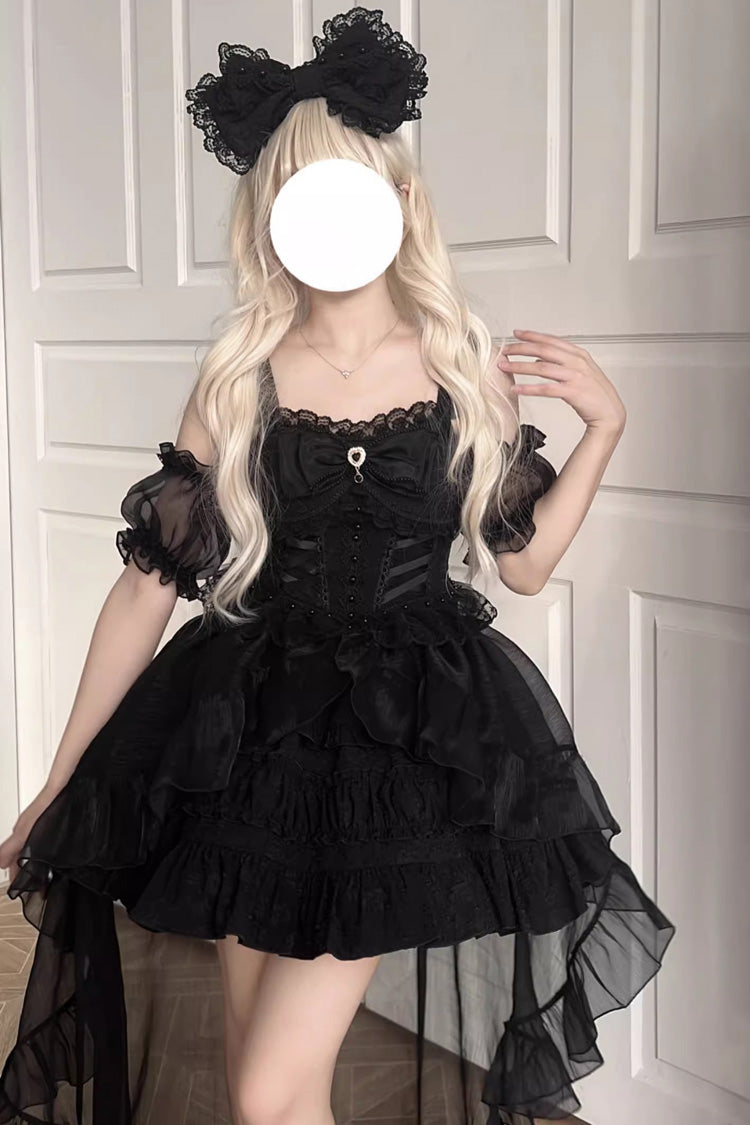 Black Sleeveless Bowknot Multi-Layer Ruffle Gothic Lolita Jsk Dress