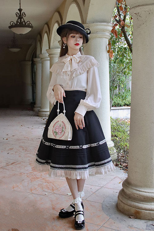 Baroque Manor Bowknot High-Waisted Ruffled Sweet Lolita Skirt, Three Colors