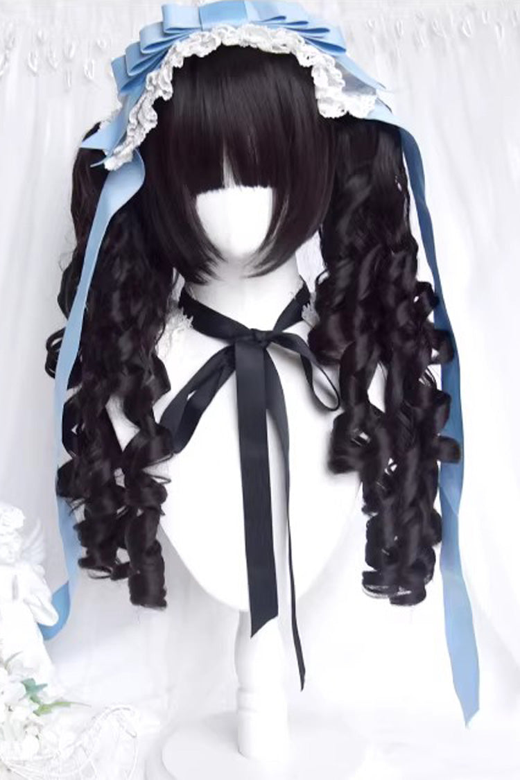 Sweet Lolita Twin Tail Wig with Curls, Black Roman