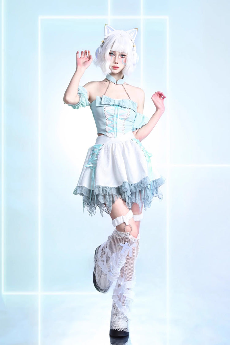 Ivory Ruffle Lace-Up Sweet Lolita Skirt - Virtual Idol
