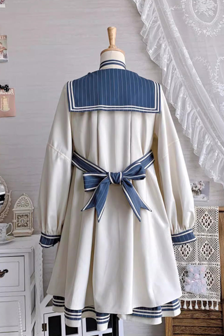 Navy Collar Long Sleeve Print Ruffle Sweet Plus Size Lolita Dress Blue Apricot