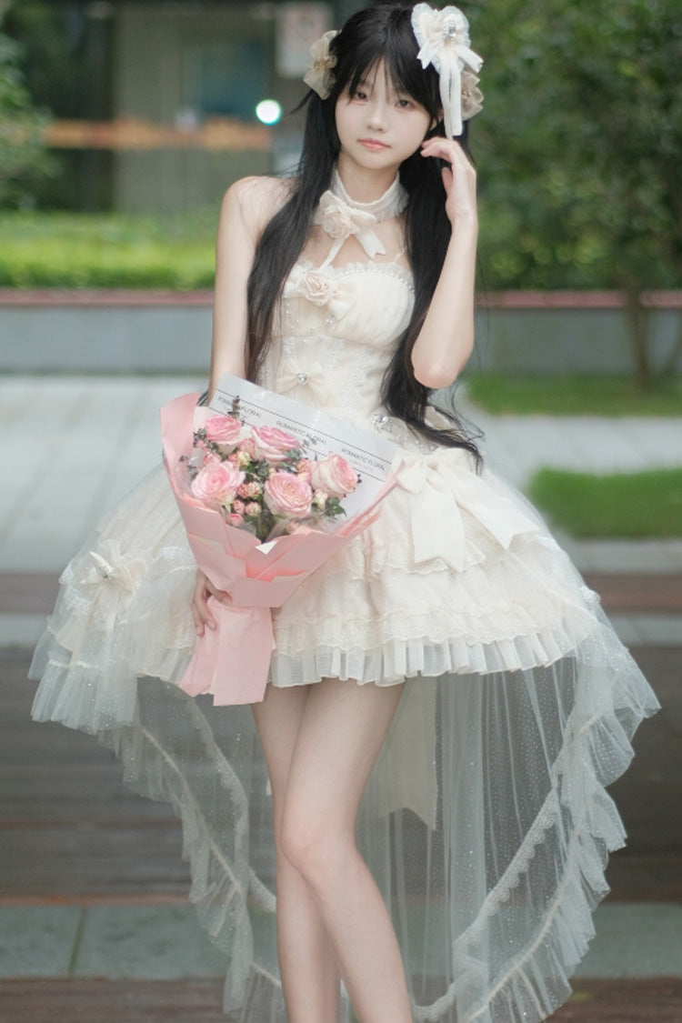 Ivory Galaxy-Printed Sweet Tube Top Dress with Ruffles