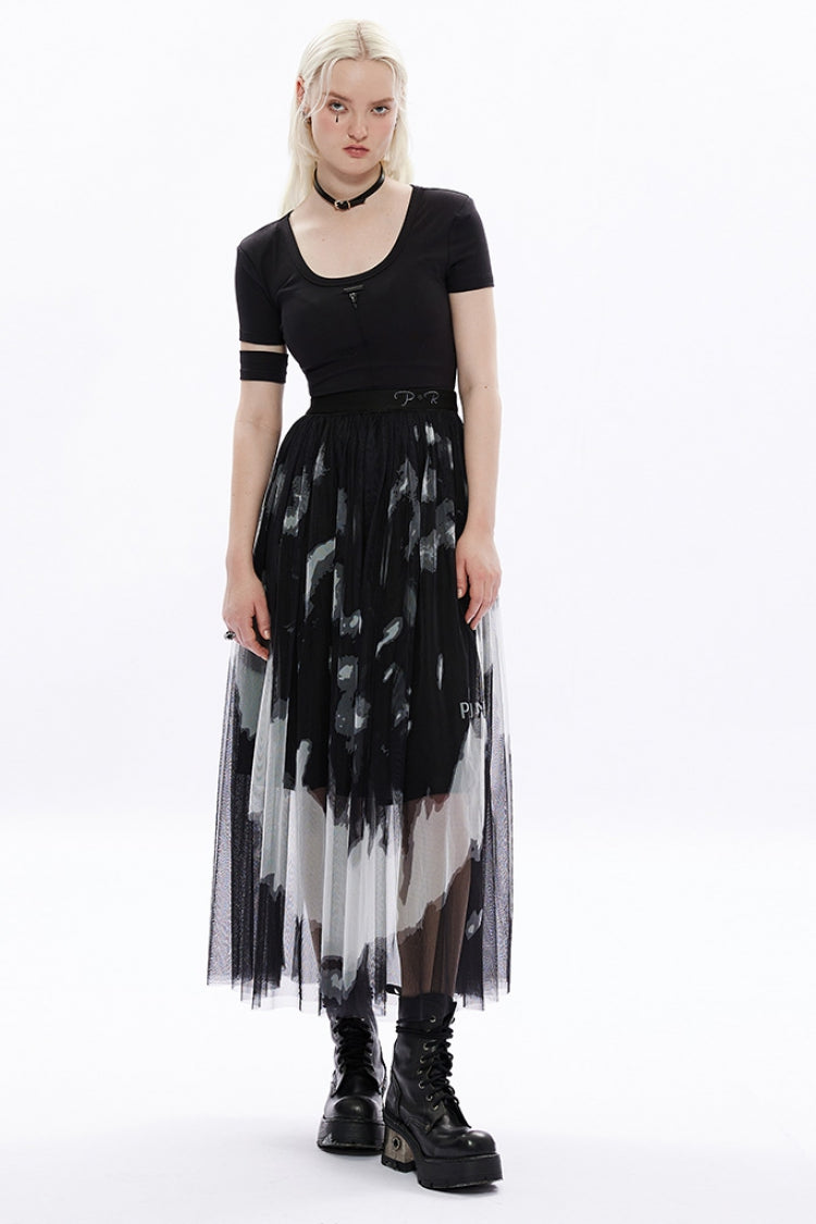 Gothic Sheer Skirt - Rose Embroidery, Lace Stitch, 2 Colors