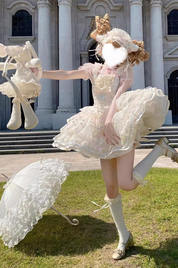 Ballet Apricot Triple-Layer Ruffle Bow Lace Sweet Lolita JSK Dress