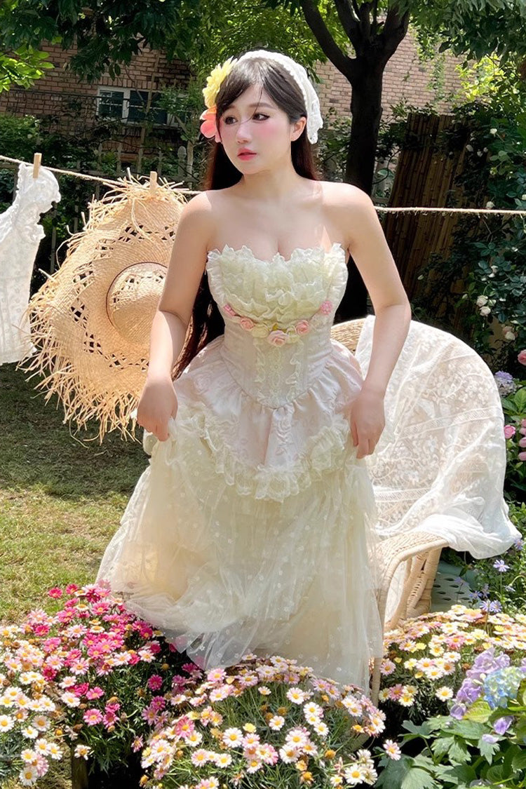 Rose Love Goddess Ruffle Lace Lolita Maxi Skirt Set