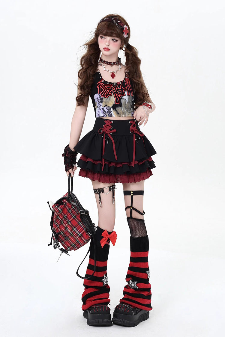 Rebellious Period Gothic Japanese Lolita Skirt with Double Ruffles