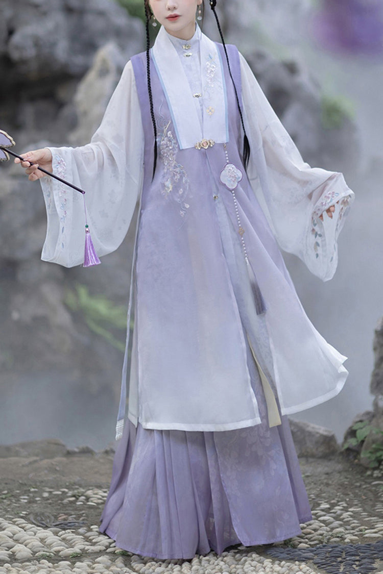 Lilac High-Waisted Embroidered Hanfu Full Set with Long Sleeves