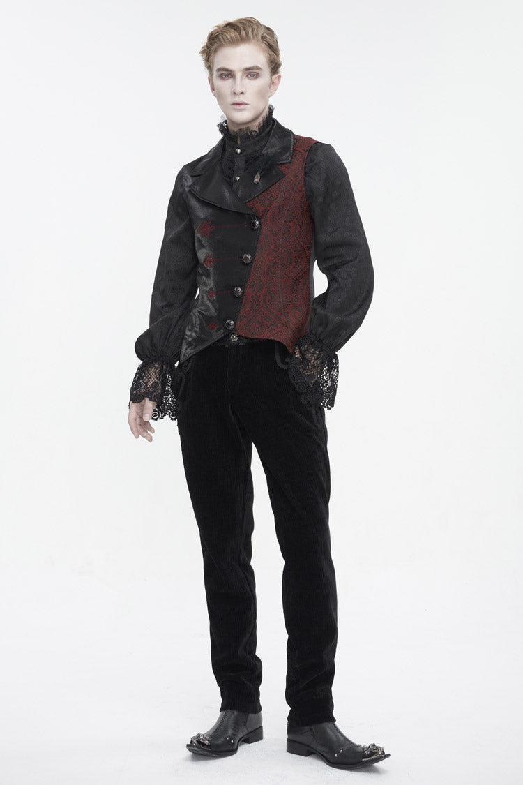Noir & Red Feathered Embossed Victorian Waistcoat