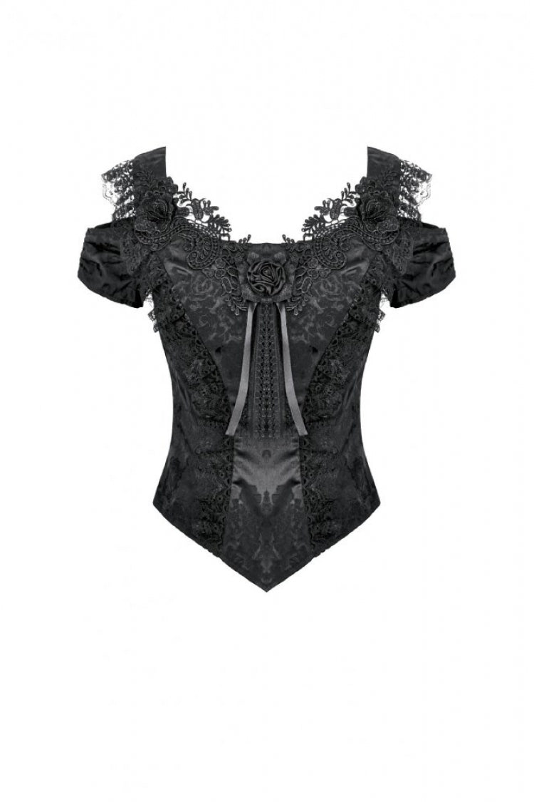 Jacquard Rose Sweetheart Neckline Lace Trim Cut-Out Gothic Corset Top for Women
