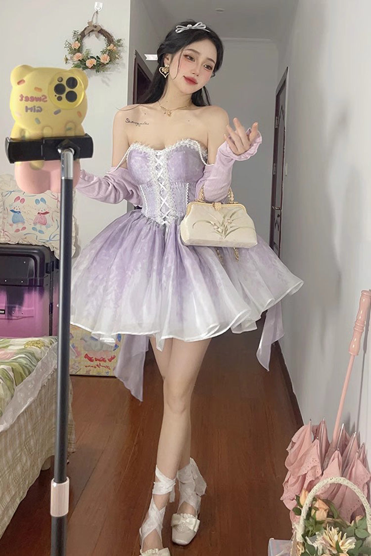 Purple Sleeveless Ruffle Bowknot Sweet Princess Fish Bone Bridesmaid Lolita Jsk Dress