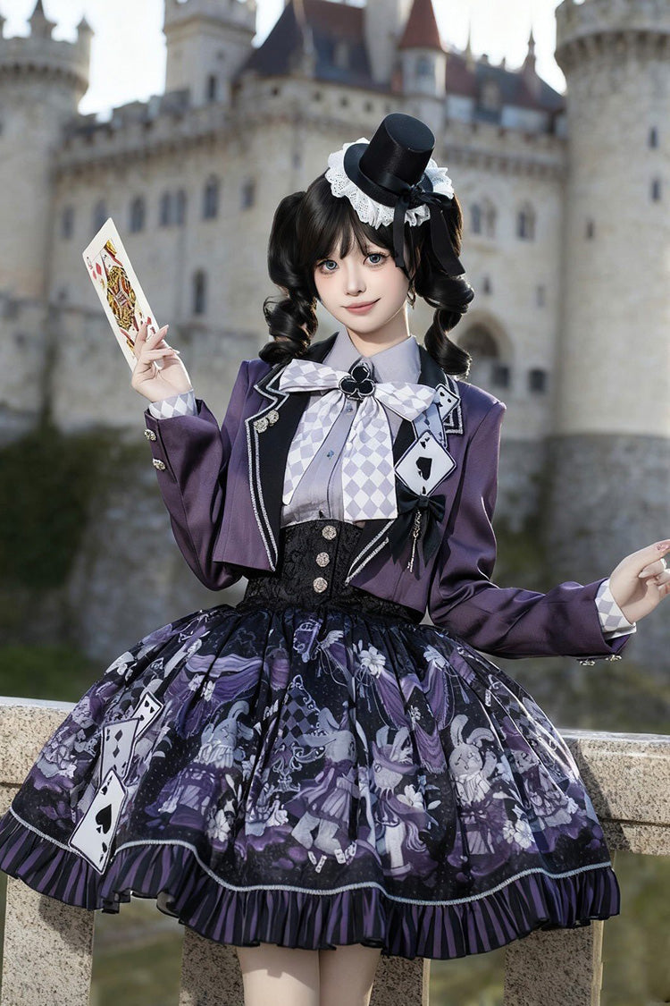 Black/Purple Printed Ruffled Sweet Classic Skirt Set - Magic Troupe