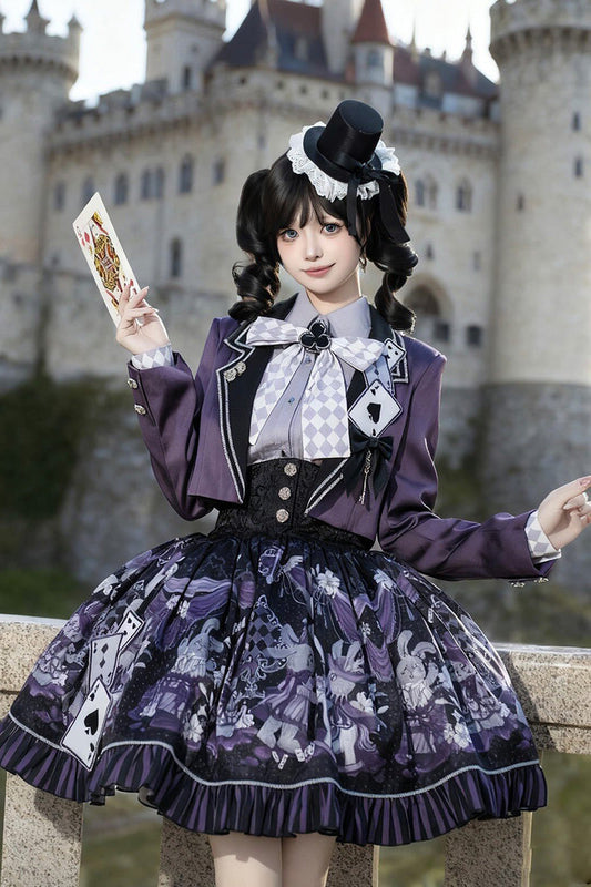 Black/Purple Printed Ruffled Sweet Classic Skirt Set - Magic Troupe