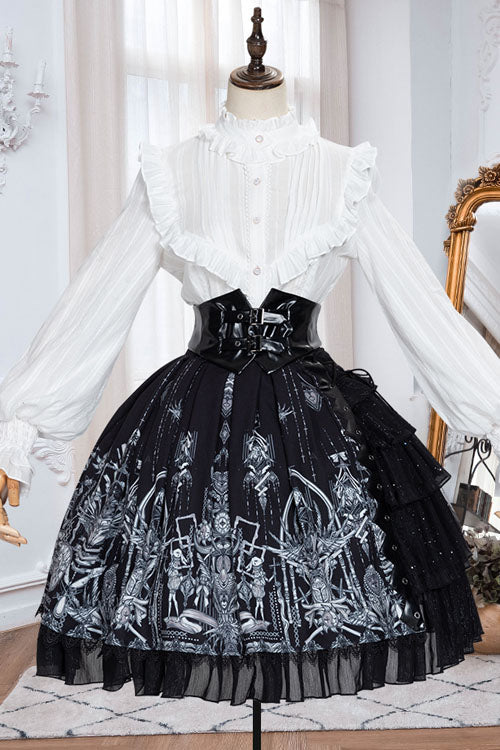 Black Red Heart Eye Print High Waist Gothic Lolita Skirt Dress - Altfashion Shop