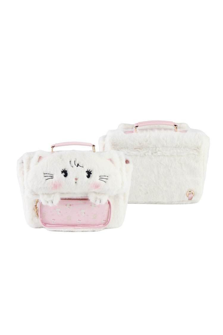 Cute Bow-Trimmed Bunny and Cat Plush Ita Bag in Two Colors