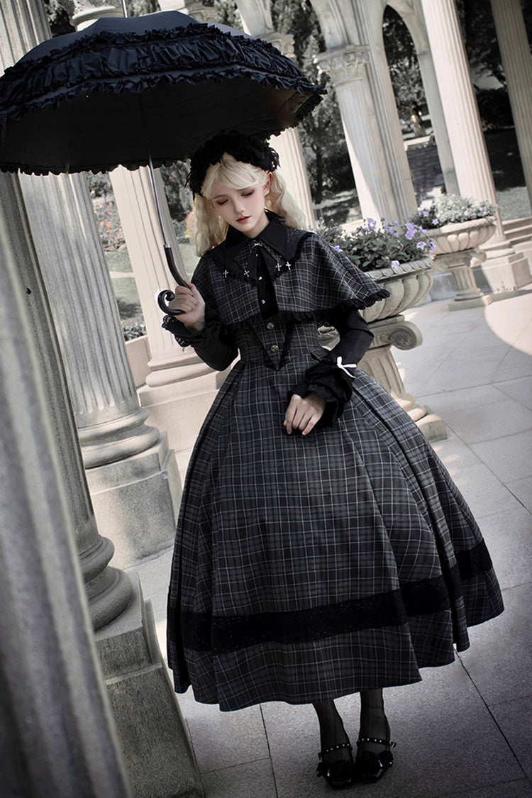 Gothic Lolita Dress with Plaid Print Ruffle and Chest Support