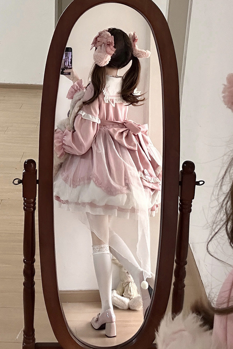 Pray Star Sweet Lolita Dress with Double Ruffles and Stitching