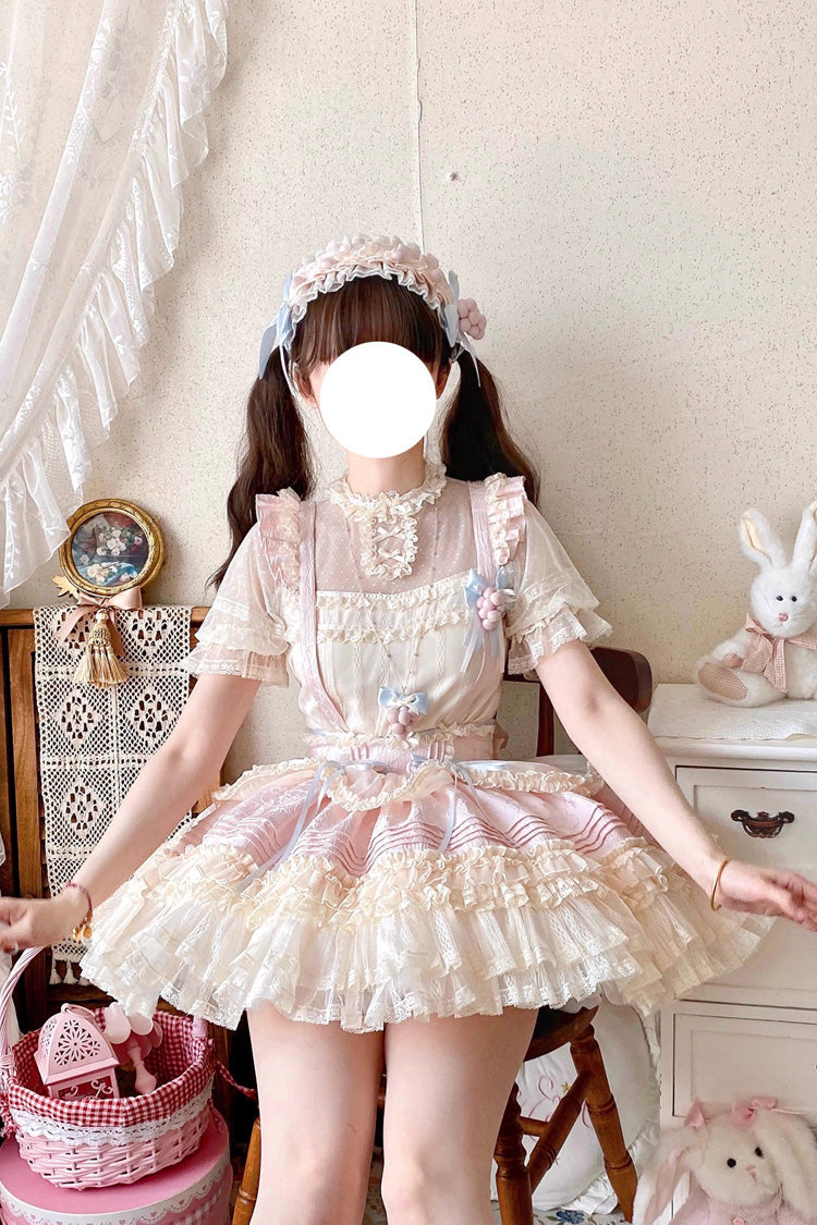 Grape Crunchies Sleeveless Multi-Tiered Ruffled Bow Lace Sweet Lolita Tank Dress Two Colors