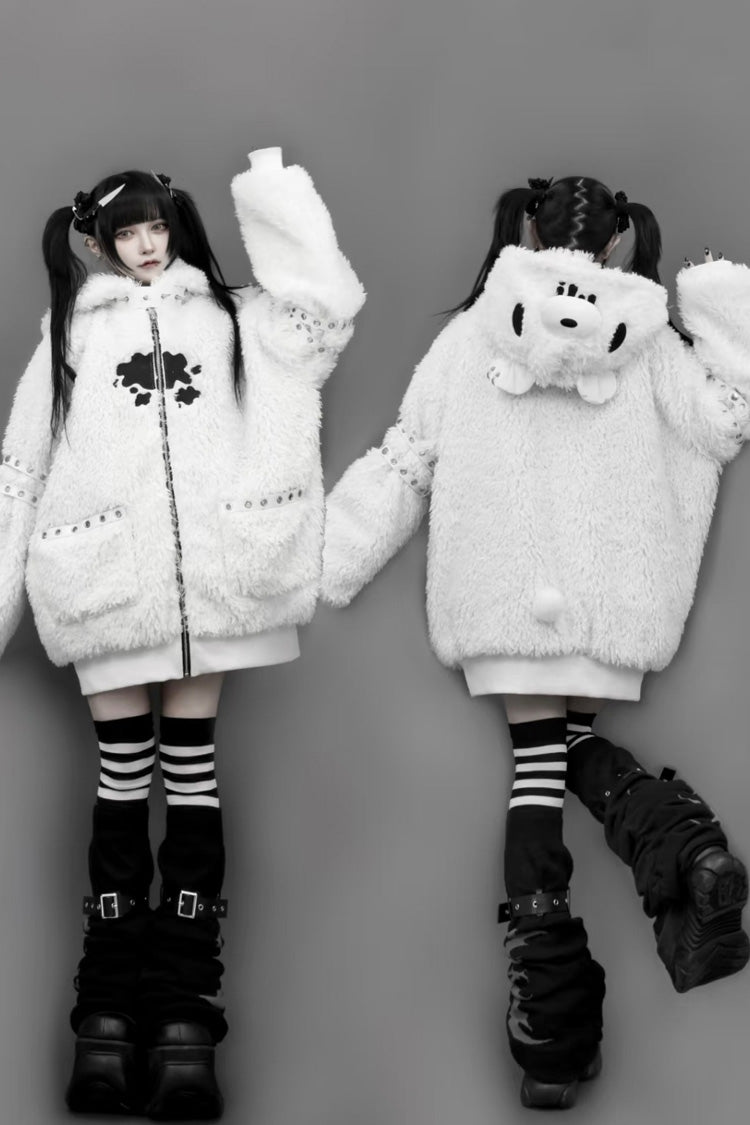 Ivory Bear-Ear Hooded Zip-Up Gothic Lolita Coat