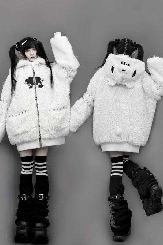 Ivory Bear-Ear Hooded Zip-Up Gothic Lolita Coat