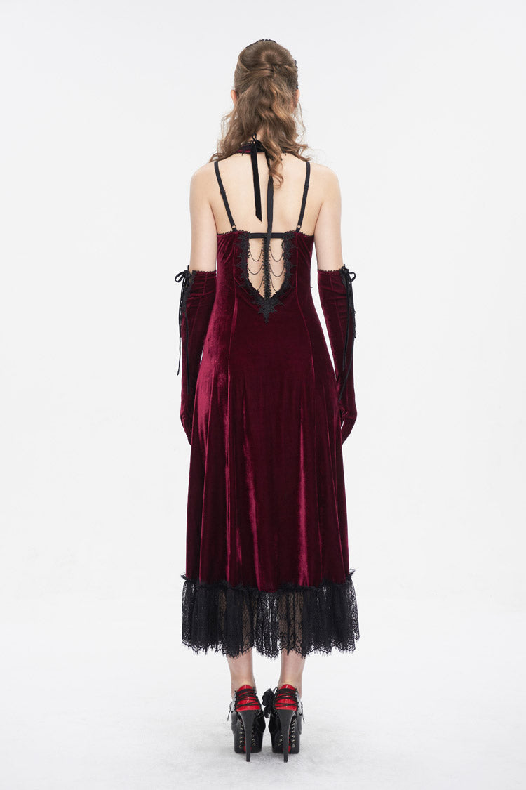 Crimson Lace-Up Hem Slip Gothic Dress