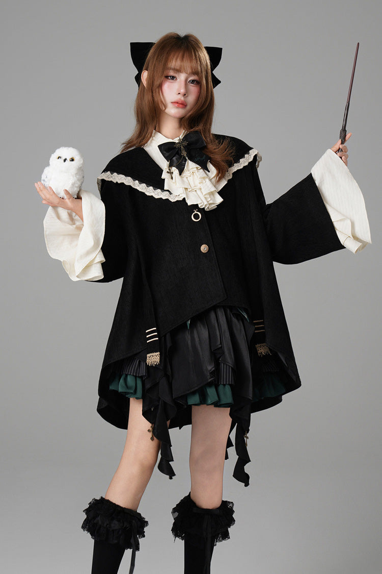 Hooded Cat-Ear Magic Cloak Coat in Black