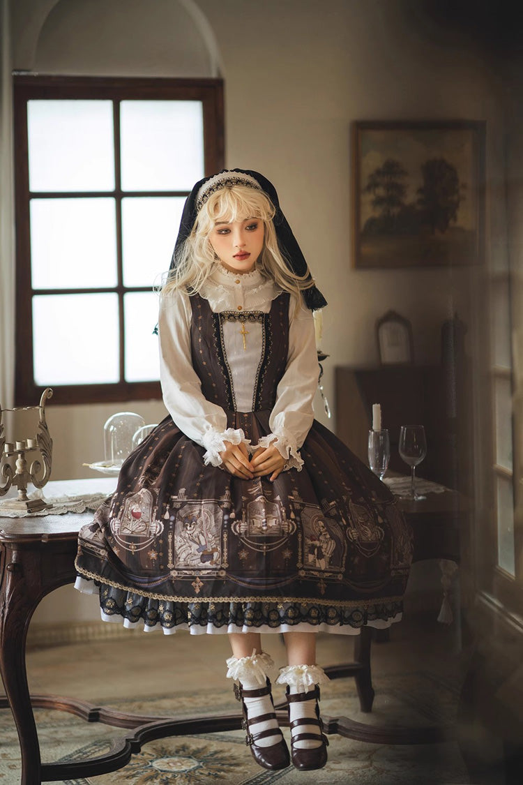 Sweet Lolita Jumper Dress with Ruffles & Demon Print