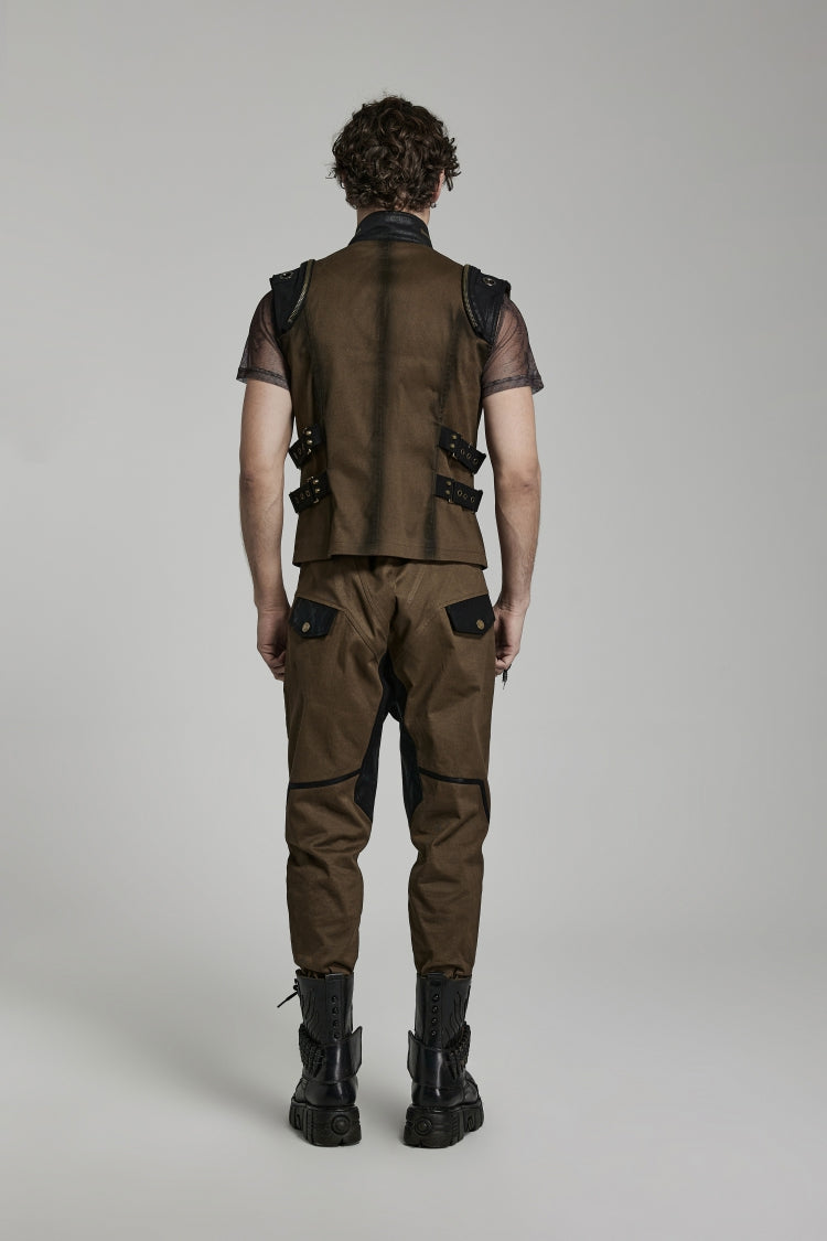 Cocoa Stand Collar Steampunk Vest with Side Webbing and Stitching