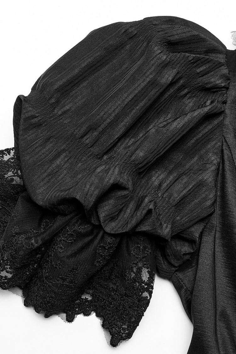 Gothic Lace Dress with Ruffled Sleeves and Stitching