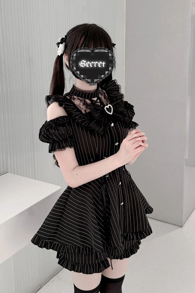 Silver Candle Elegy Gothic Jirai Kei Ruffle Top and Shorts Ensemble