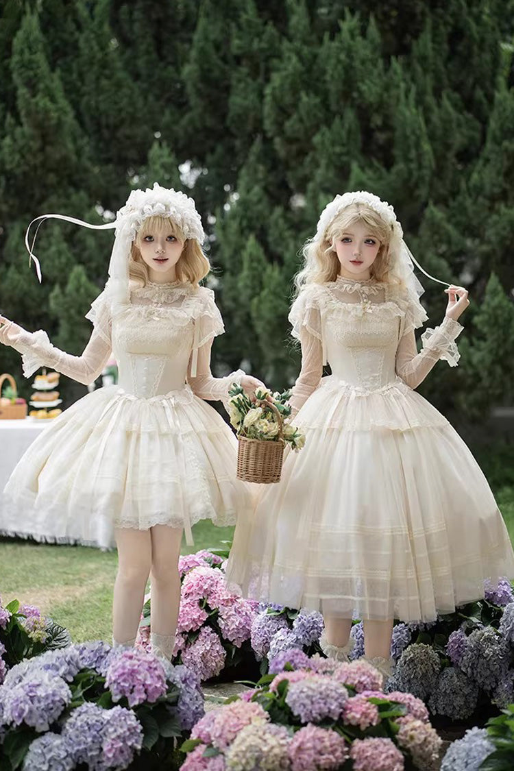 Cream Letters Poems Confession Square Collar Sleeveless Frilled Bow Lace Fishbone Sweet Lolita JSK Dress Two Variants