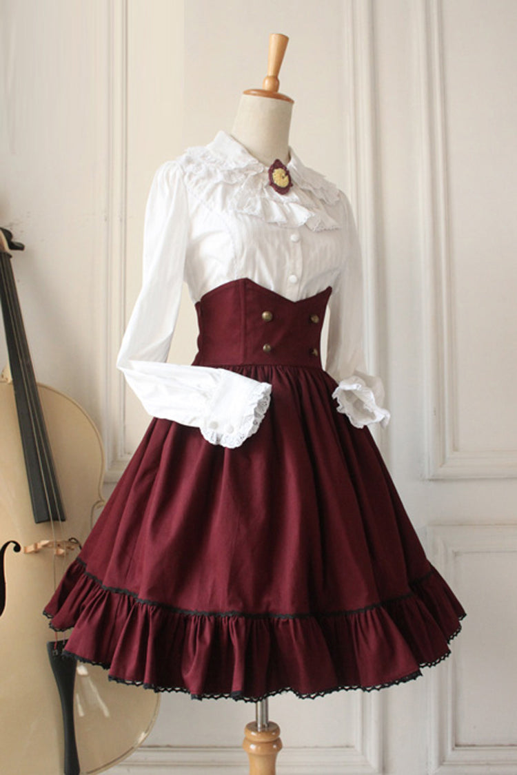 Wine Vintage High-Waisted Fishbone Gothic College Skirt Dress