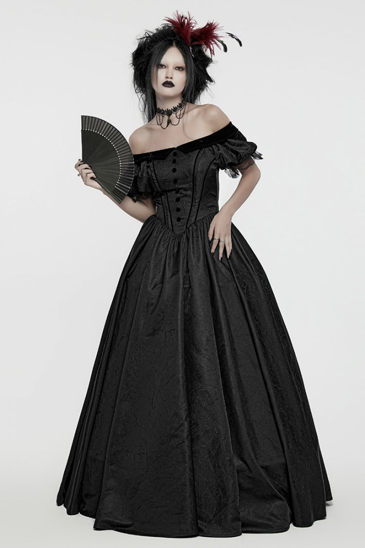 Gothic Dress with Puff Sleeves and Lace-Up Front