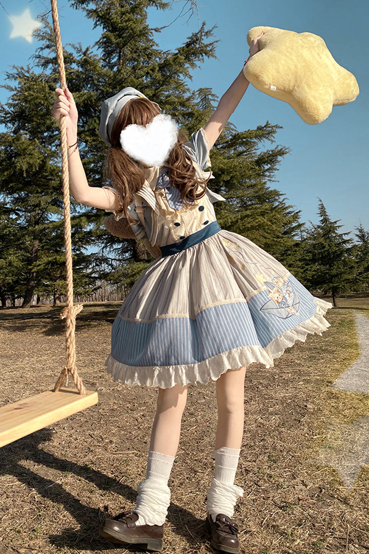 Blue Ivory Star Printed Sleeveless Sweet Lolita Dress - Navy Style