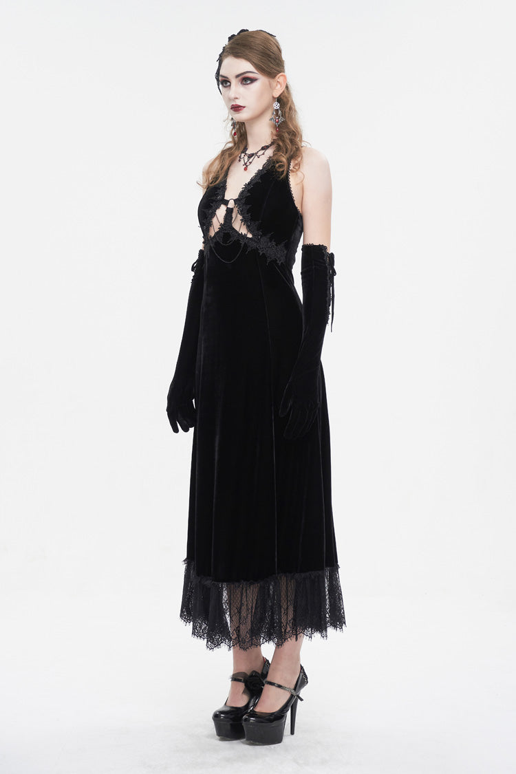 Lace Hem Slip Long Gothic Dress for Women with Lace-Up