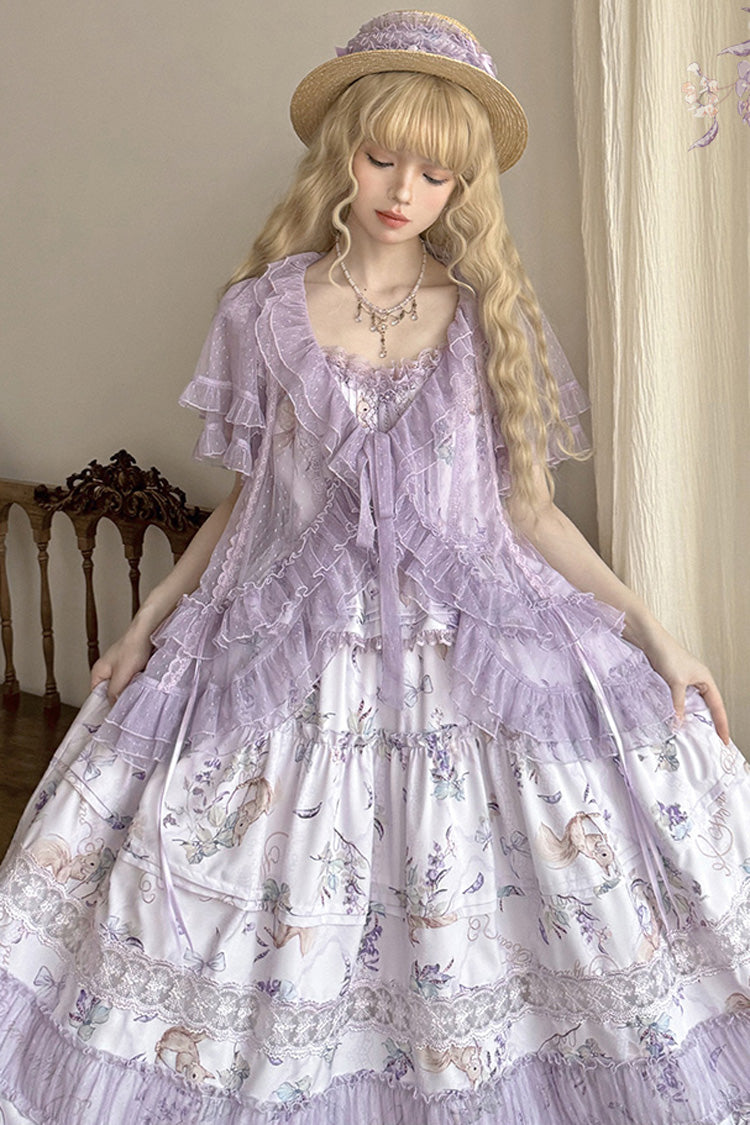 Violet Pea Squirrel Sleeveless Pastoral Print Ruffled Embroidered Lace JSK