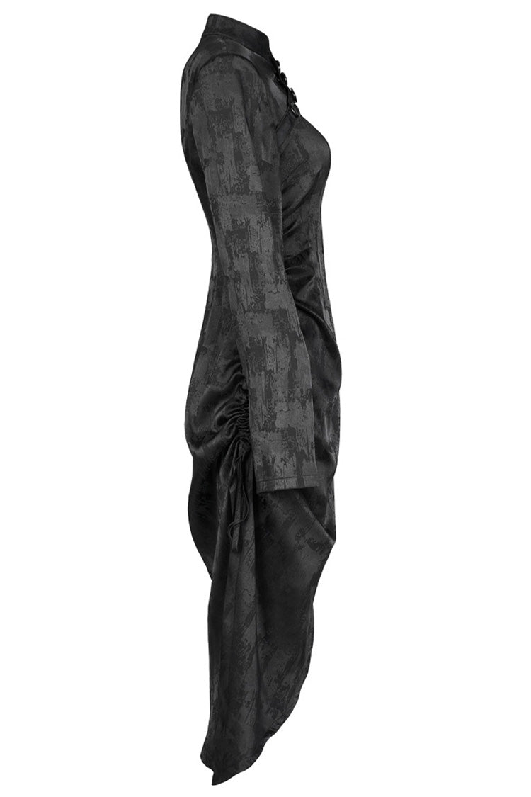 Jacquard Cotton Cheongsam Pointed Hem Drawstring Collar Long Sleeve Punk Dress