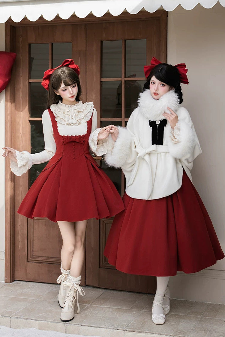 Classic Elegant Lolita Bandeau Dress with Embroidered Bow - Red