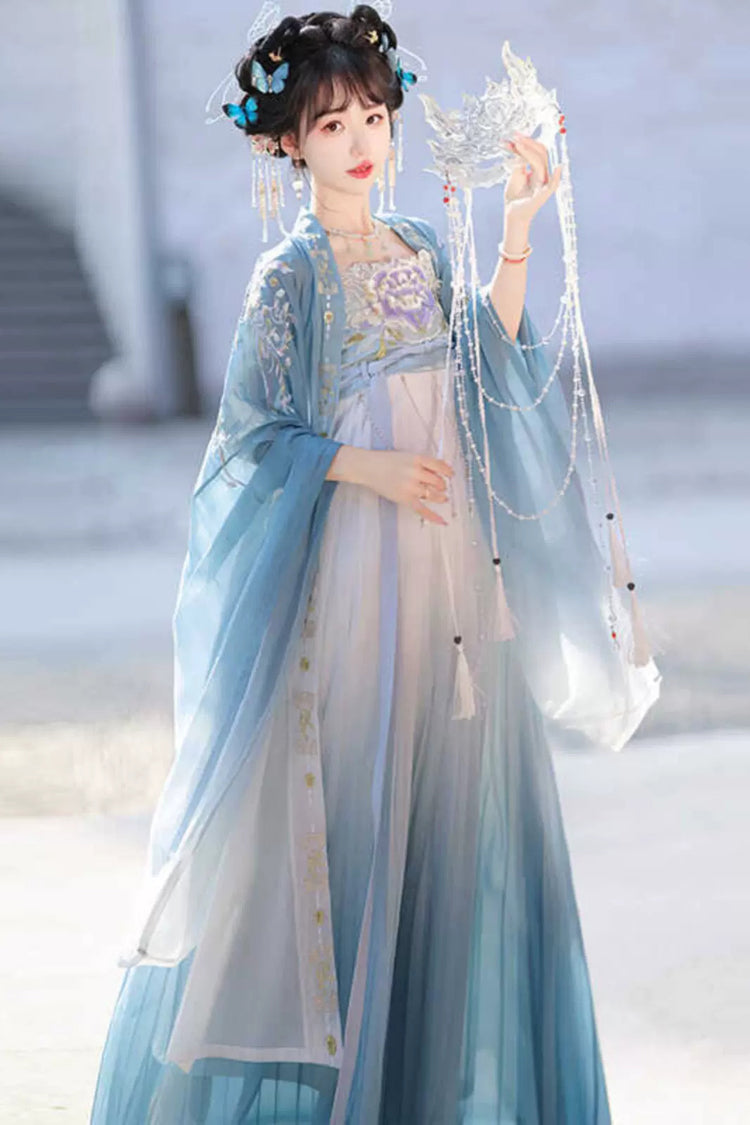 Classic Hanfu Dress with Gradient Hem and Embroidery