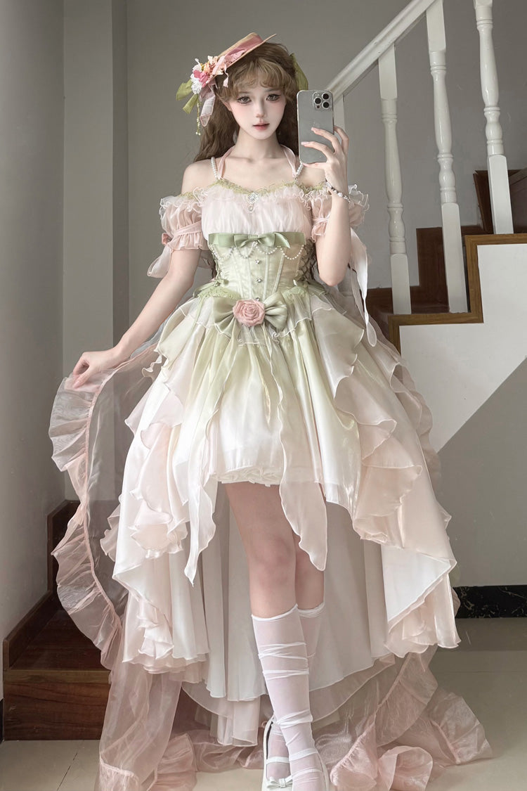 Irregular Bowknot JSK Dress in Pink and Green