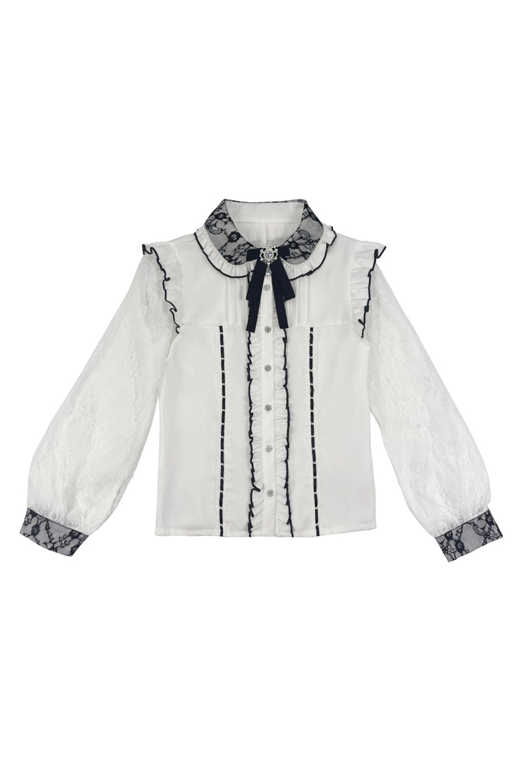 Jacquard Ruffle Bow Blouse - Jirai Kei Top