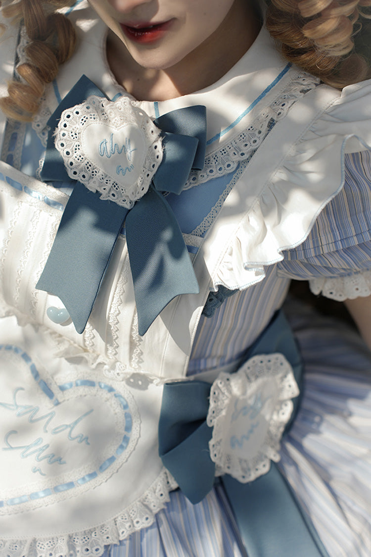 Blue/Yellow Short Sleeves Triple-Layer Ruffle Ribbon Lace Girly Japanese Lolita Dress