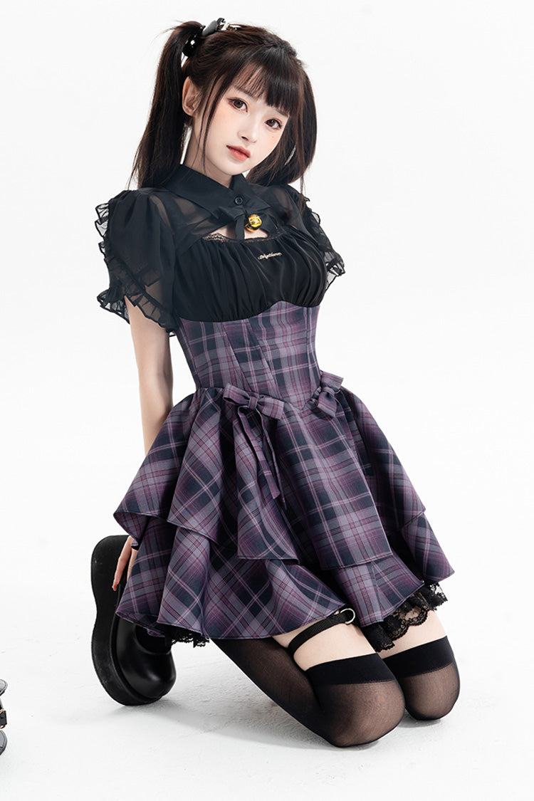 Violet Magic Cat Double Stripe Printed Bow Lolita Jumper