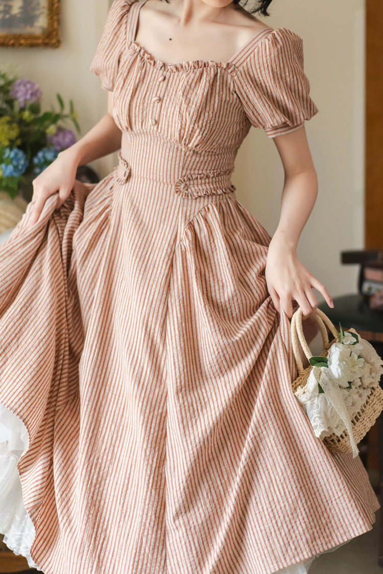 Striped Printed Ruffled Dress - Chantilly Forest