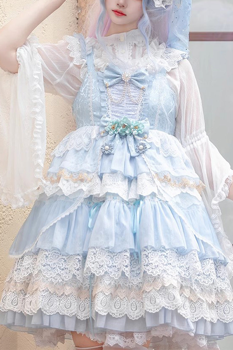 Multi-Layer Sleeveless Undine's Tears Print Ruffle Hanayome Bowknot Sweet Lolita Jsk Dress - 2 Colors